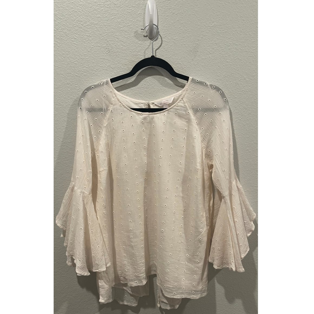 LC LAUREN CONRAD Cream Pinko Eyelet Bell 3/4 Sleeve